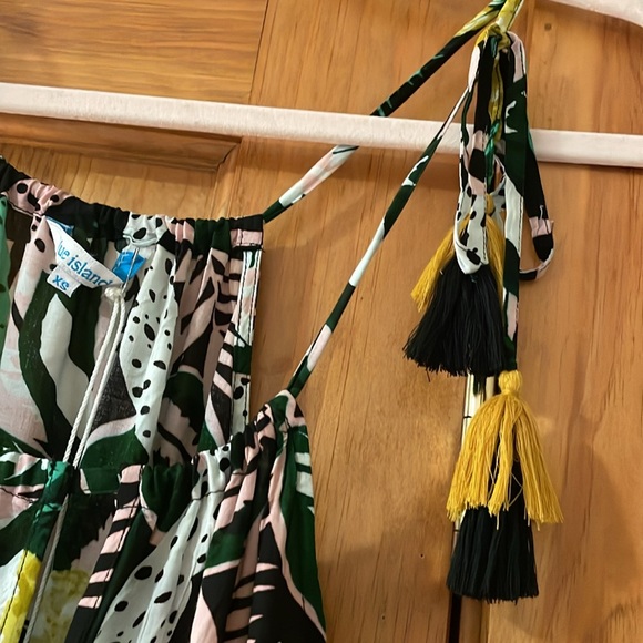 Blue Island 3 tiered maxi beach dress tropical print pineapple palm leaves XS - Picture 7 of 13